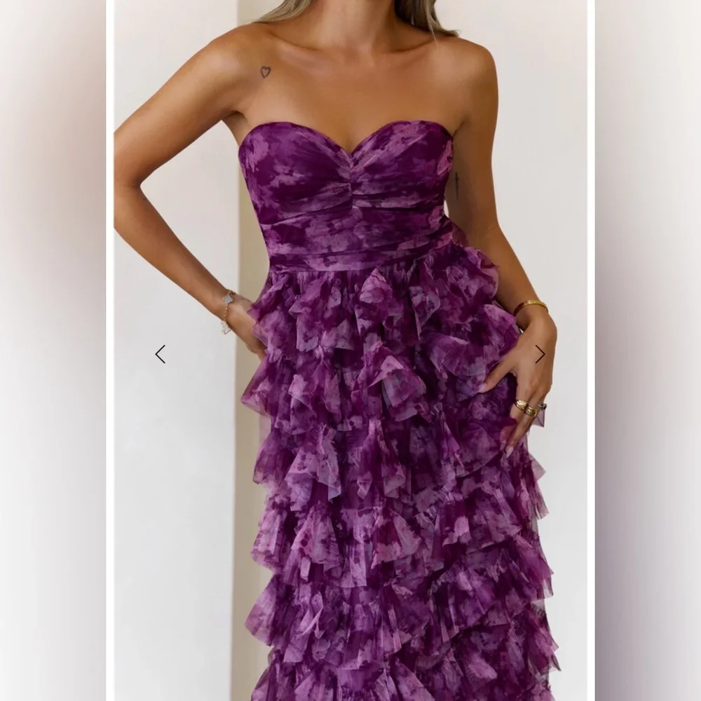 STRAPLESS TULLE MAXI RUFFLE DRESS - Picture 3 of 7